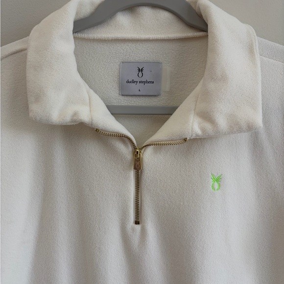 Dudley Stephen’s Cream Ivory Terry Quarter Zip Polo Size Large Quiet Luxury - Picture 8 of 16